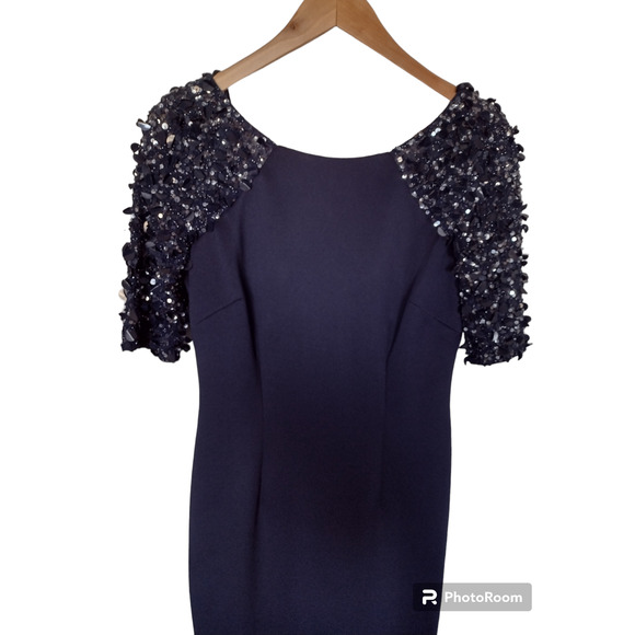 Adrianna Papell Embellished Scuba Sheath Dress in Navy Size 6 - Picture 4 of 8